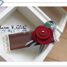 Hair Clamps - brown with red little flower - 23