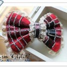 Hair Clamps - red with plaid ribbon - 24