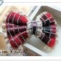 Hair Clamps - red with plaid ribbon - 24