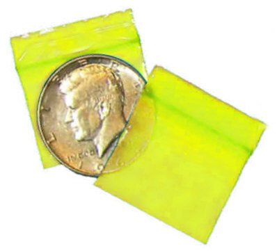 100 Yellow Baggies 12510 mini zip lock bags 1.25 x 1 inch