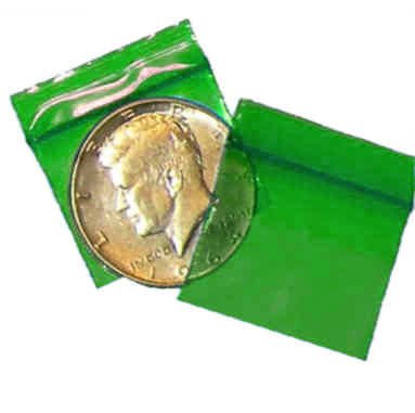 100 Green Baggies 12510 zip lock bags 1.25 x 1 inch