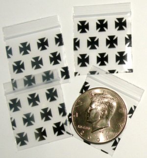 100 Black Cross Apple Baggies 1.25 x 1.25 in.  zip lock bags