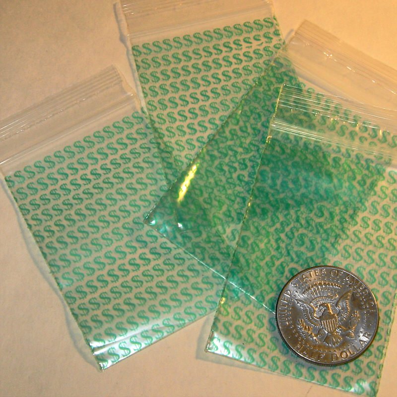 100 Dollar Signs 2 x 3" mini zip lock bags 2030