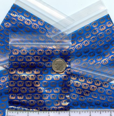 100 Royal Crowns baggies 3 x 3" mini zip lock bags 3030