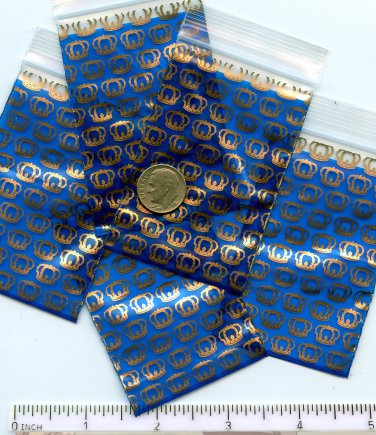 100 Royal Crowns baggies 2 x 3" mini zip lock bags 2030
