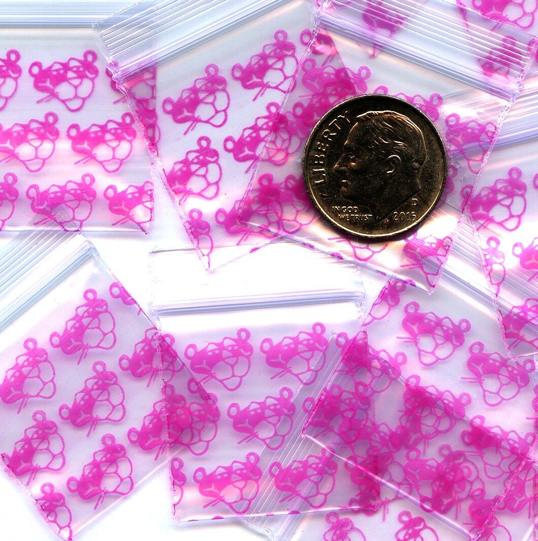 100 Pink Panther Apple baggies 1 x 1" Mini Zip lock Bags 1010
