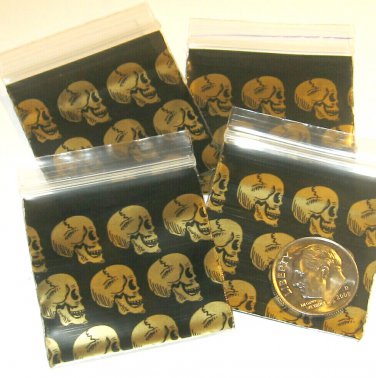 100 Golden Skulls Apple Baggies 1.5 x 1.5" Small Zip Bags 1515