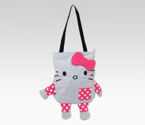 Pink, gray, Hello Kitty Tote, Jersey, Bag, Purse, Face, Feet, Sanrio, loungefly