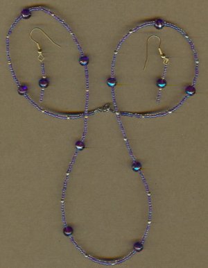 Purple Beaded Necklace and Earring Set