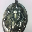 Sterling Silver Big Oval Vintage Antique Cameo Lady ART Nouveau Head  Pendant