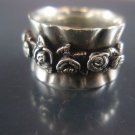 vintage israel ornate roses Band ring  sterling silver 925