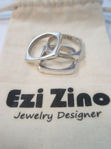 ezi zino designer Set of Three Square shape Stacking Rings sterling silver 925