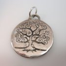 Antique tree of life round pendant Solid Sterling Silver 925