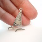 3d  dinghy sailboat  Solid 925 Sterling Silver Pendant Necklace