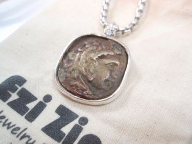 Ezi zino Roman dog tag Brass coin Pendant Handmade solid Sterling Silver 925