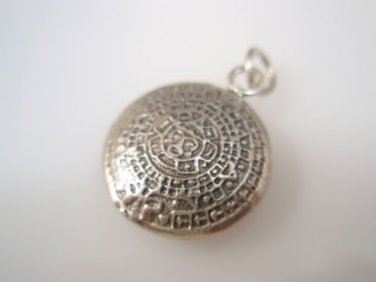 Tribal Mayan Aztec Calendar Sun Charm Sterling Silver Pendant