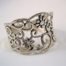 Solid Sterling Silver Ring 925 Fabric Lace Flowers Ring