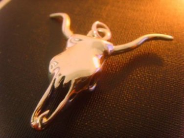 AUTHENTIC OLD PAWN NAVAJO Bull Skull Pendant Sterling Silver 925