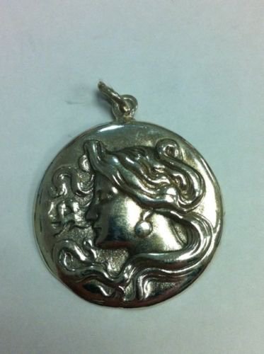 Solid Sterling Silver 925 Vintage Cameo Lady Head Pendant