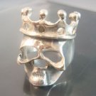 Solid Silver 925 Old King with Crown Ancestor Hollow Skull Punk Unique Ring