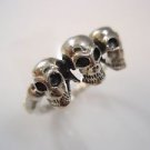 Three skull punk 1% er outlaw biker ring sterling silver 925