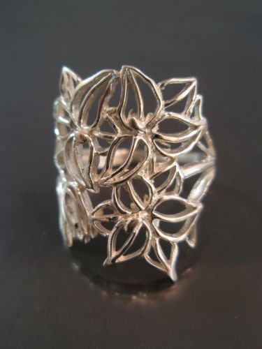 Sterling Silver Ring 925 Fabric Lace Flowers Ring