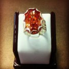 Solid Sterling Silver 925 Orange Rainbow Topaz Oval Ring