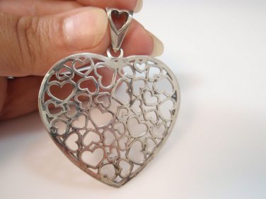 big Multi Heart Lace lovers Pendant Sterling Silver 925