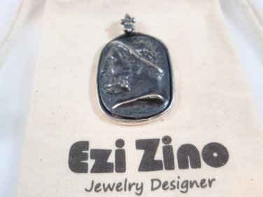 Ezi zino Roman dog tag Oxidized coin Pendant Handmade solid Sterling Silver 925