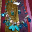 CHUNKY BOLD TURQUOISE & CRYSTAL BLING NECKLACE SET