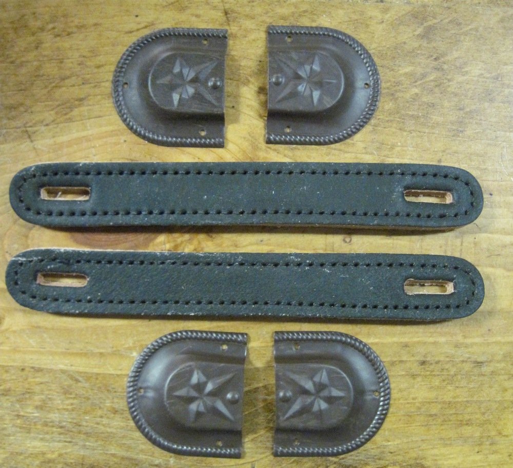 2 leather trunk handles and ends