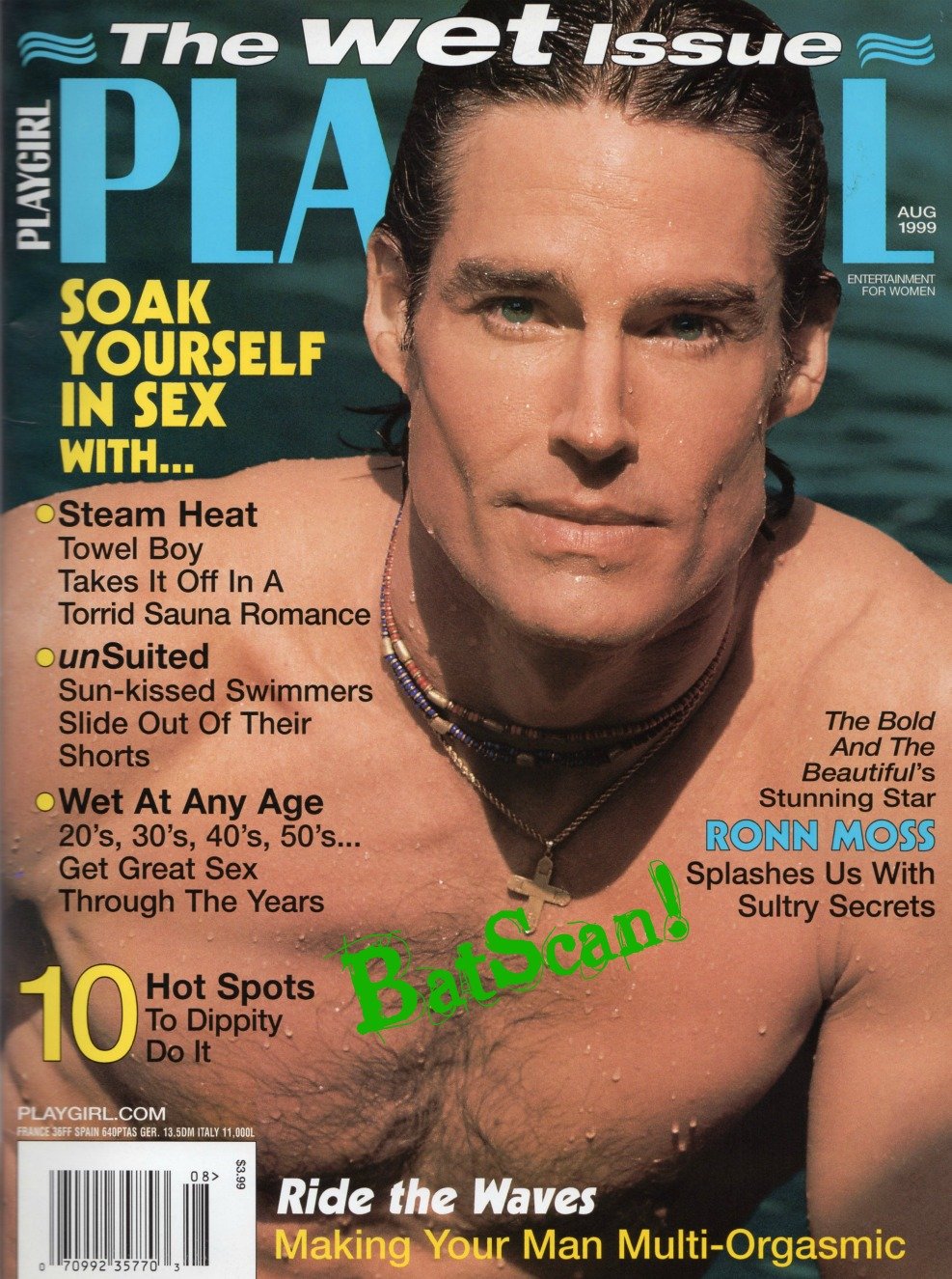 PLAYGIRL Magazine--August 1999--Ronn Moss Cover...The WET Issue!