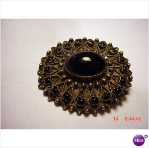 Antique HAND MADE IN GREECE STERLING STERLING ONYX PIN