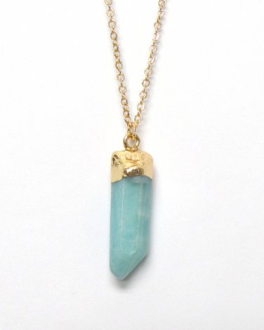 Turquoise Blue Stone Crystal Point Necklace