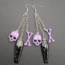 Black Coffin Skull Bones Dangle Gothic Earrings