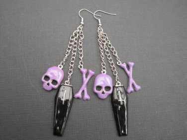 Black Coffin Skull Bones Dangle Gothic Earrings