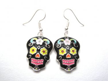 Sugar Skull Black Goth Dangle Earrings