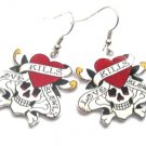 Tattoo Skull Love kills Dangle Earrings