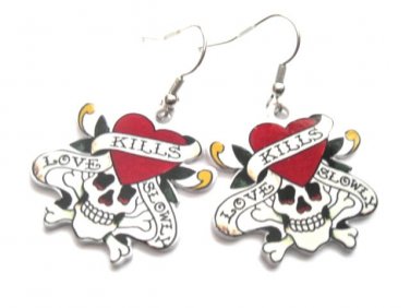 Tattoo Skull Love kills Dangle Earrings