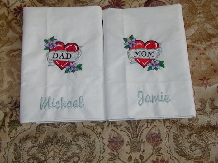 Set of 2 Personalized Embroidered Pillowcases Great Wedding Gift