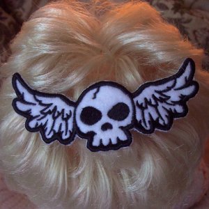 Winged Skull Embroidered Barrette