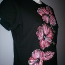 Black/ Pink Hibiscus Hand Painted T- Shirt