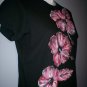 Black/ Pink Hibiscus Hand Painted T- Shirt