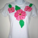 Hand Painted Hibiscus Flowers White TShirt