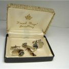 Vintage Light Blue Glass/Silvertone Cuff Links Set