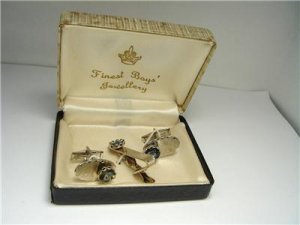 Vintage Light Blue Glass/Silvertone Cuff Links Set