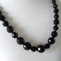 Vintage French Jet Black Glass Facetted Beads Necklace