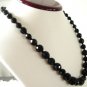 Vintage French Jet Black Glass Facetted Beads Necklace
