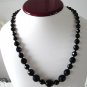 Vintage French Jet Black Glass Facetted Beads Necklace