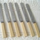 Vintage White Galalith 6 Knives Flatware Charles Barber